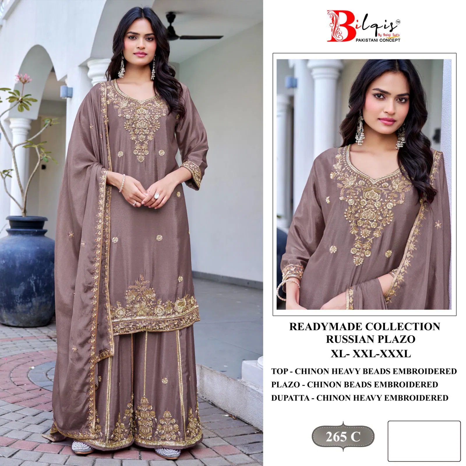 Bilqis B 265 A To D Chinon With Beads Embroidered Pakistani Salwar Kameez