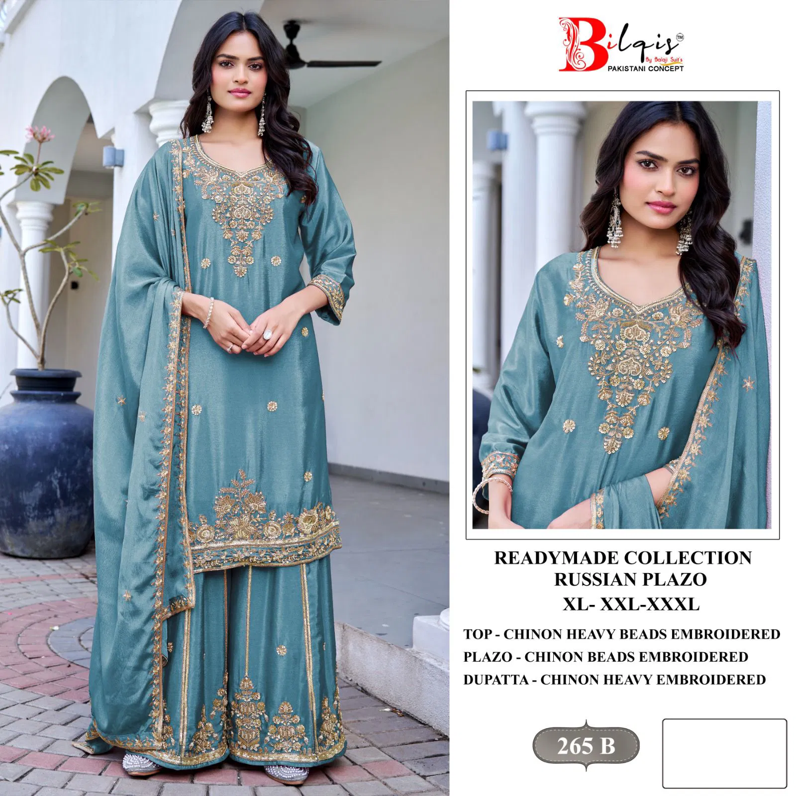 Bilqis B 265 A To D Chinon With Beads Embroidered Pakistani Salwar Kameez