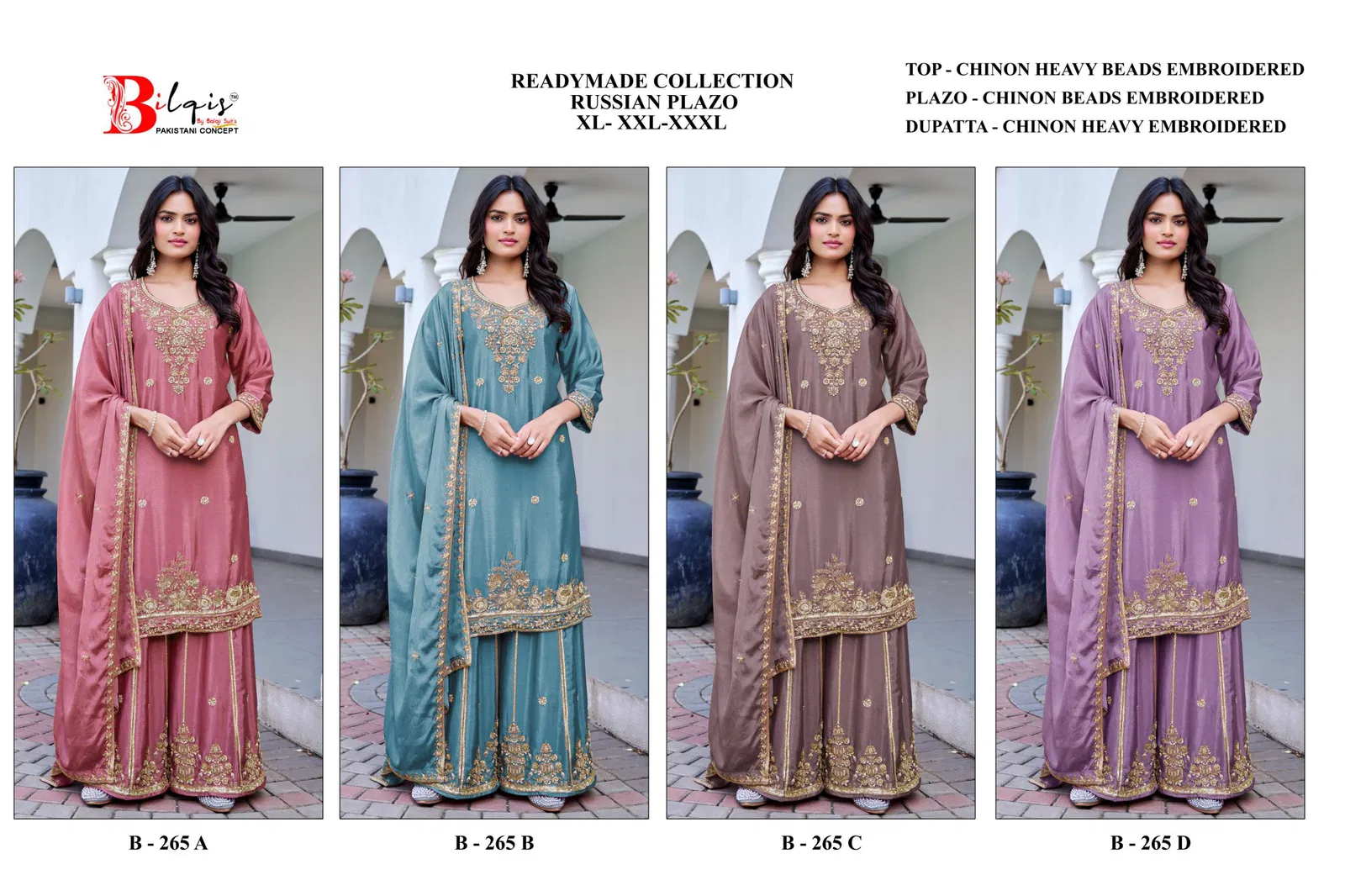 Bilqis B 265 A To D Chinon With Beads Embroidered Pakistani Salwar Kameez