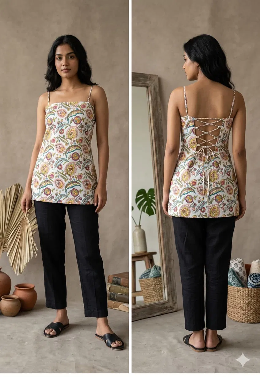 Naisha K 768 Printed Cotton Noodle Strap Stylish Tops Collection