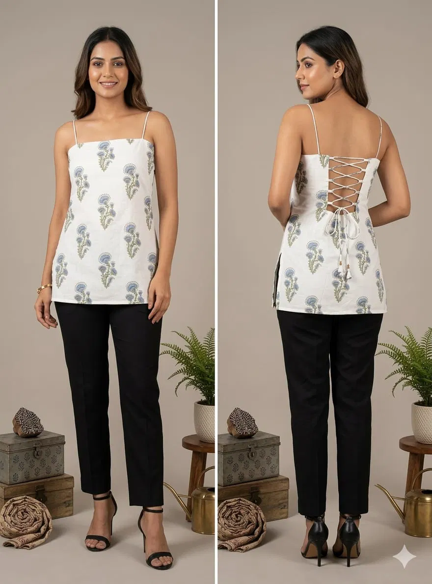Naisha K 768 Printed Cotton Noodle Strap Stylish Tops Collection