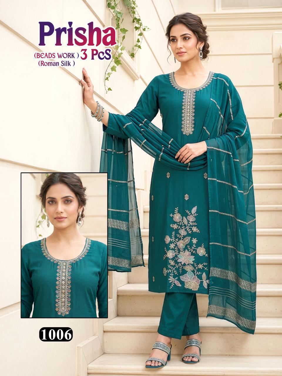 Dnp Prisha Roman Silk Top With Bottom And Dupatta