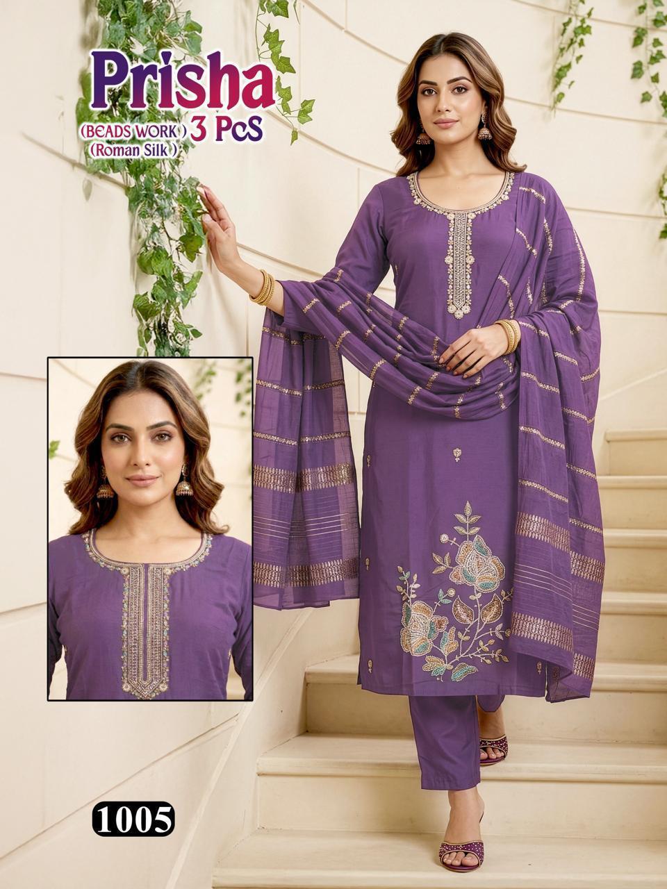 Dnp Prisha Roman Silk Top With Bottom And Dupatta
