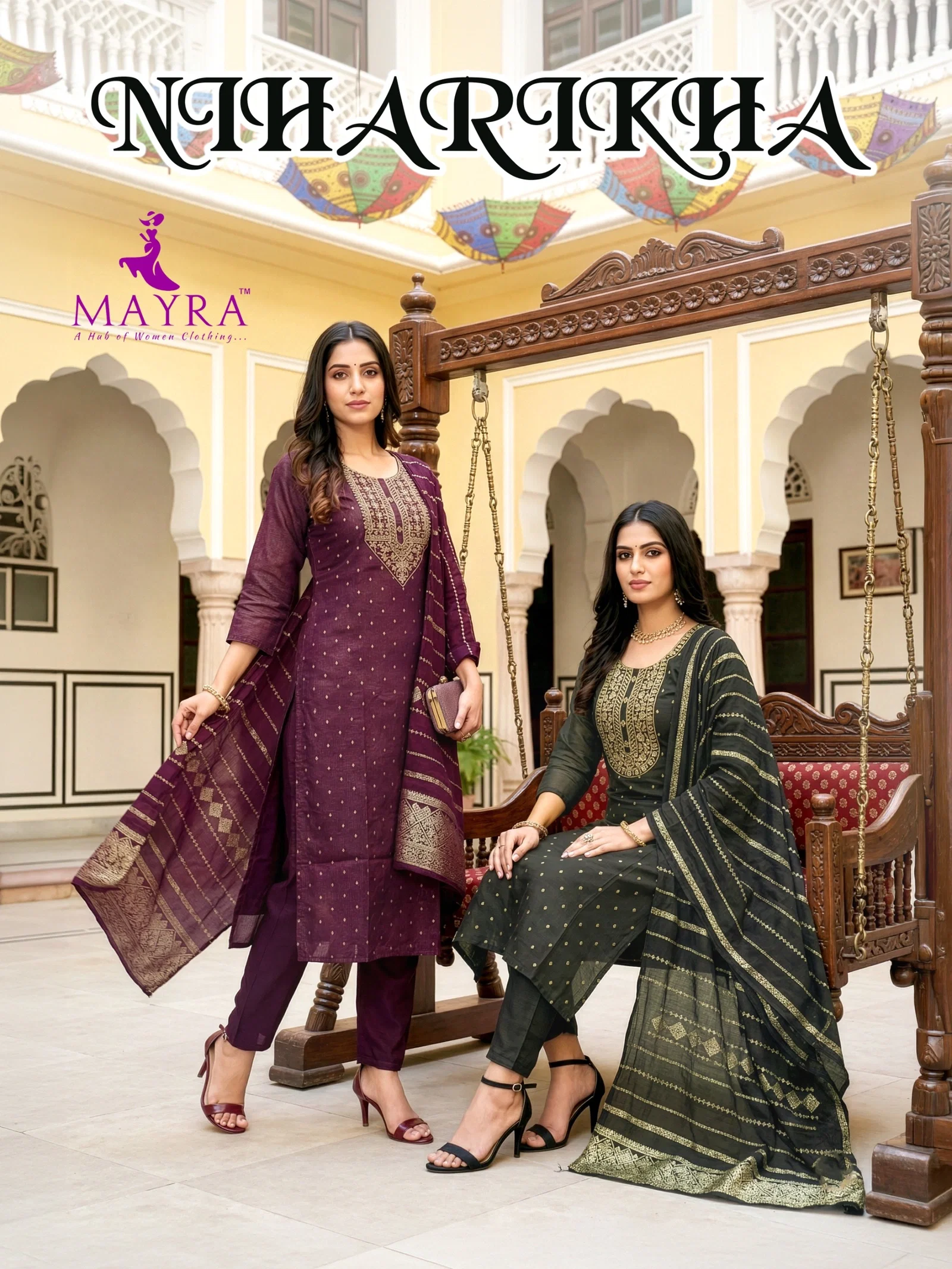 Mayra Niharikha Jaquared Top With Bottom And Dupatta Set