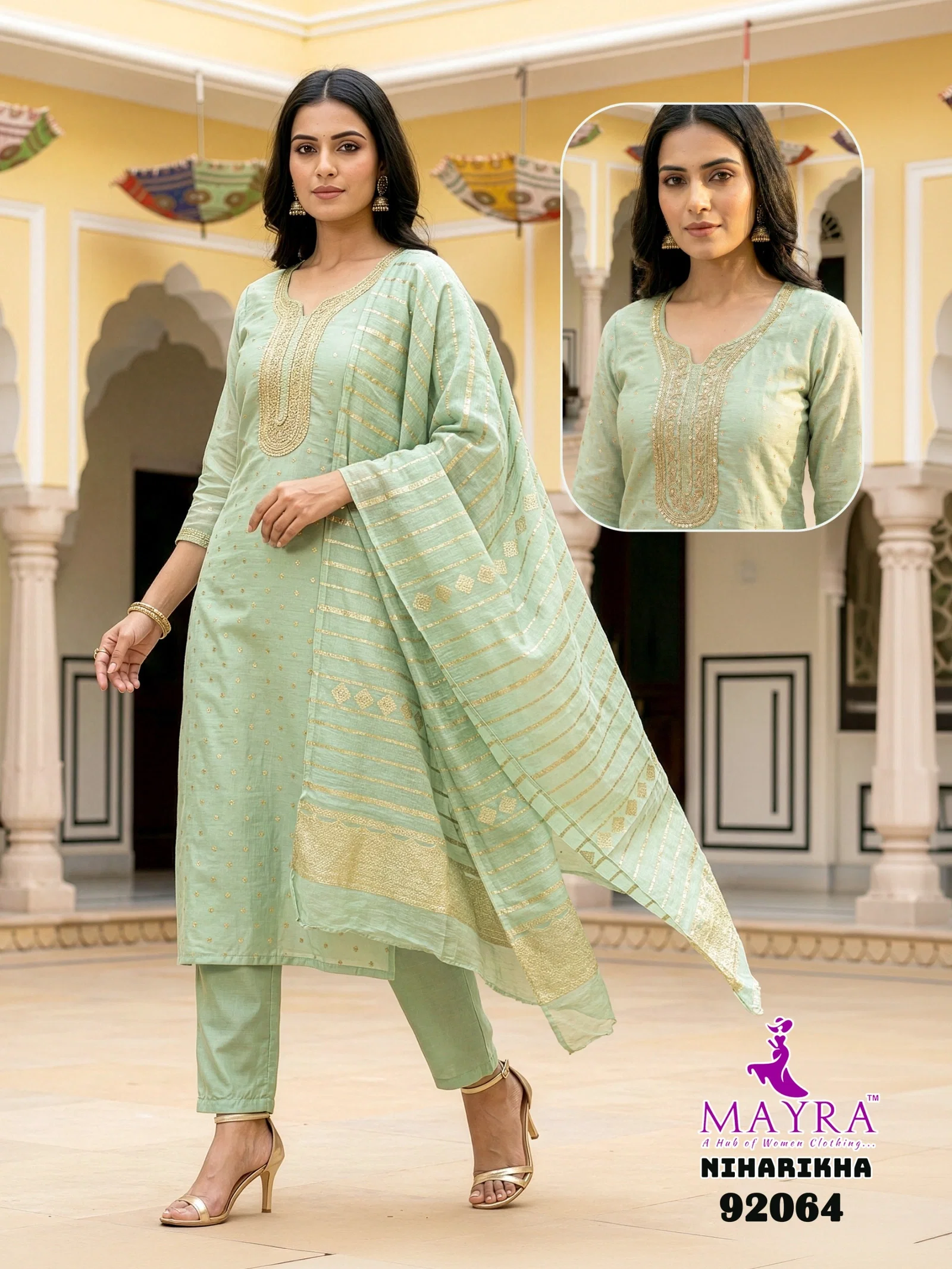 Mayra Niharikha Jaquared Top With Bottom And Dupatta Set