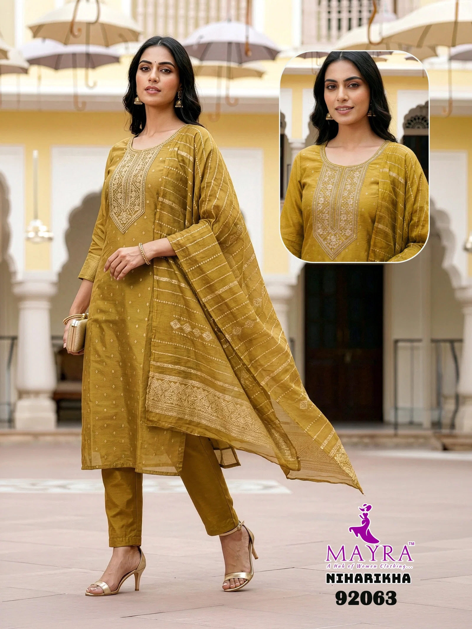 Mayra Niharikha Jaquared Top With Bottom And Dupatta Set
