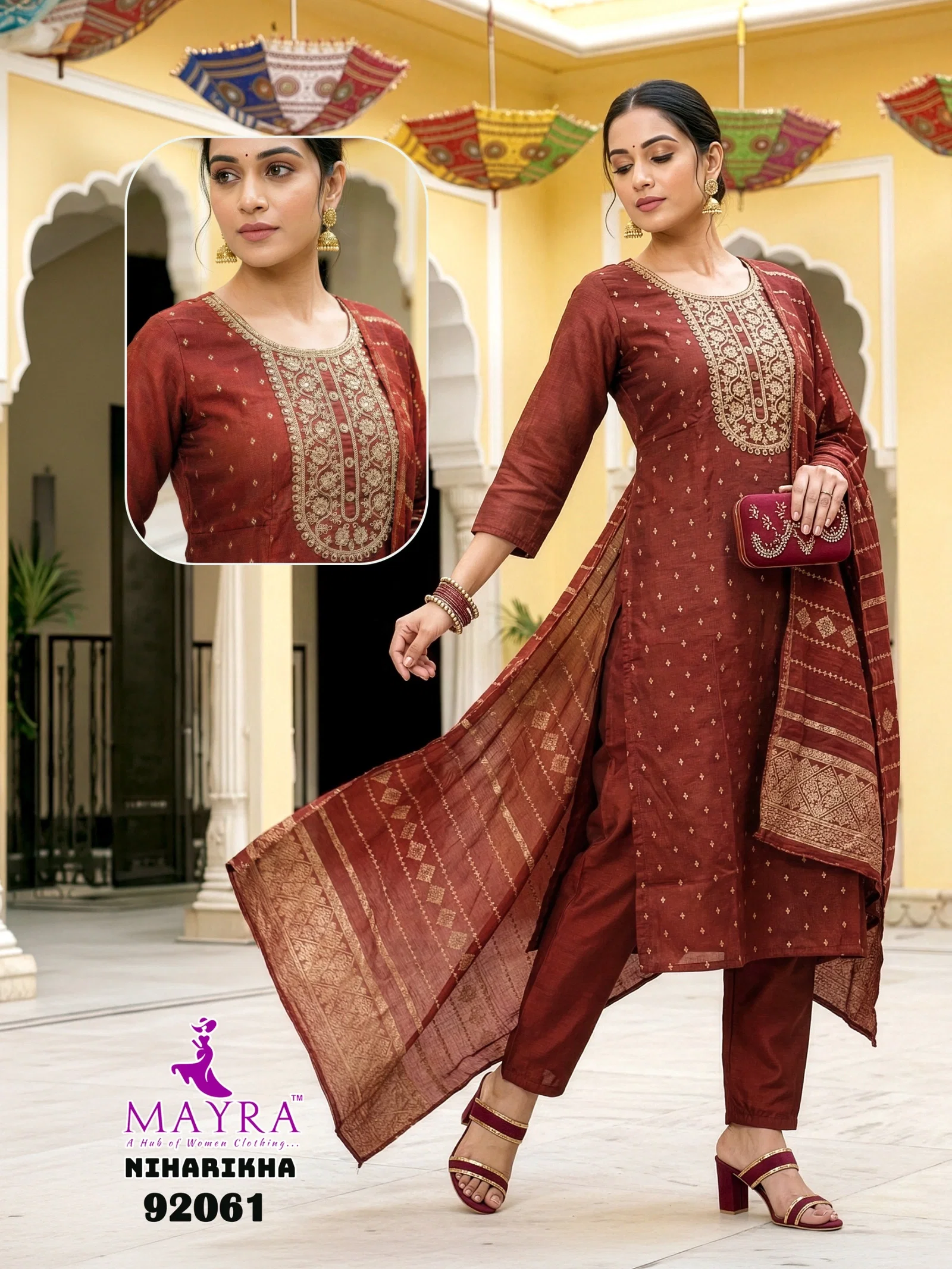 Mayra Niharikha Jaquared Top With Bottom And Dupatta Set
