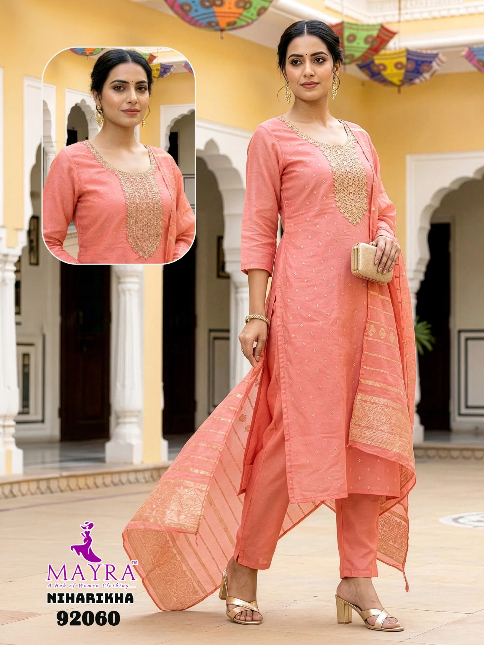 Mayra Niharikha Jaquared Top With Bottom And Dupatta Set