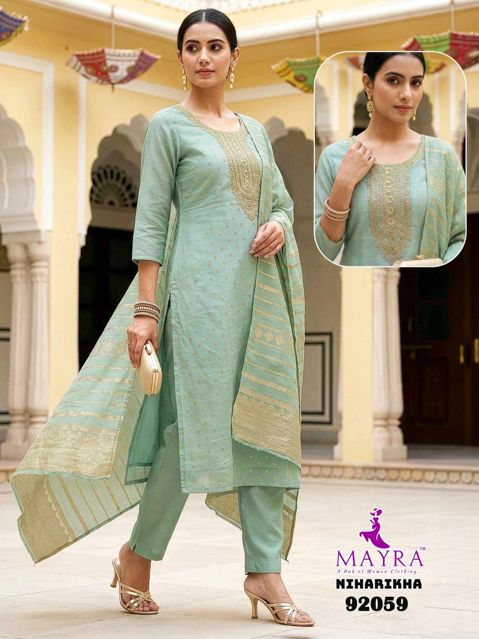 Mayra Niharikha Jaquared Top With Bottom And Dupatta Set