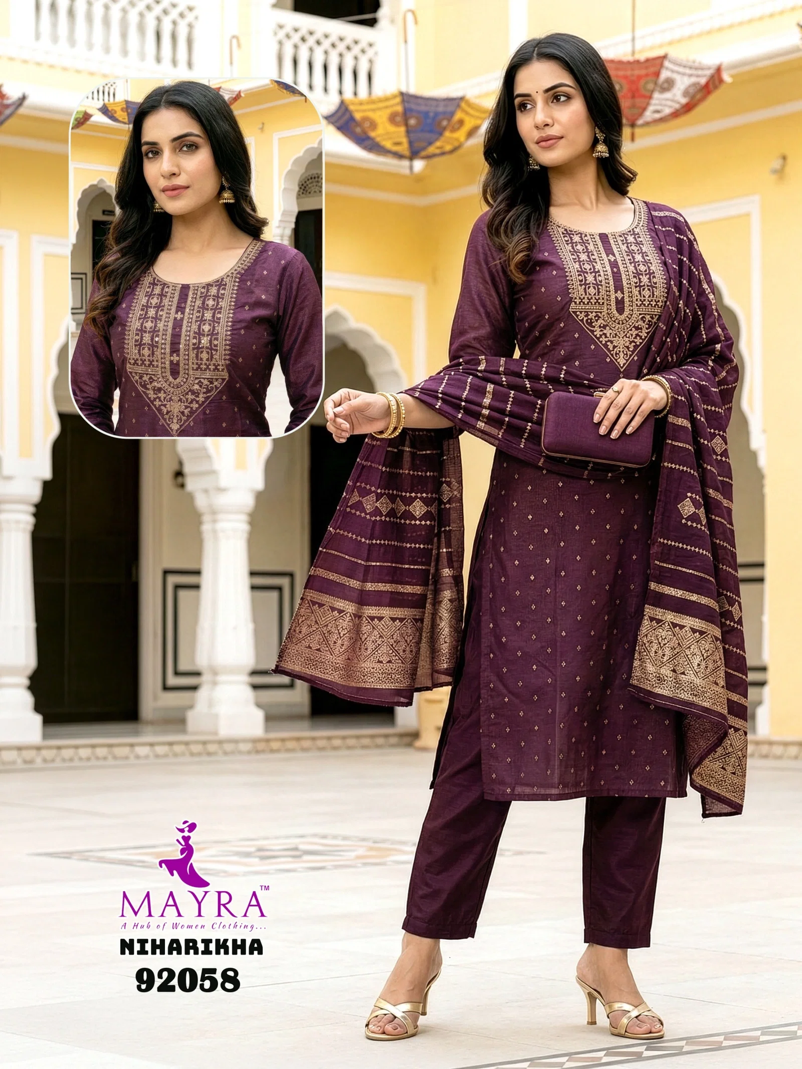 Mayra Niharikha Jaquared Top With Bottom And Dupatta Set