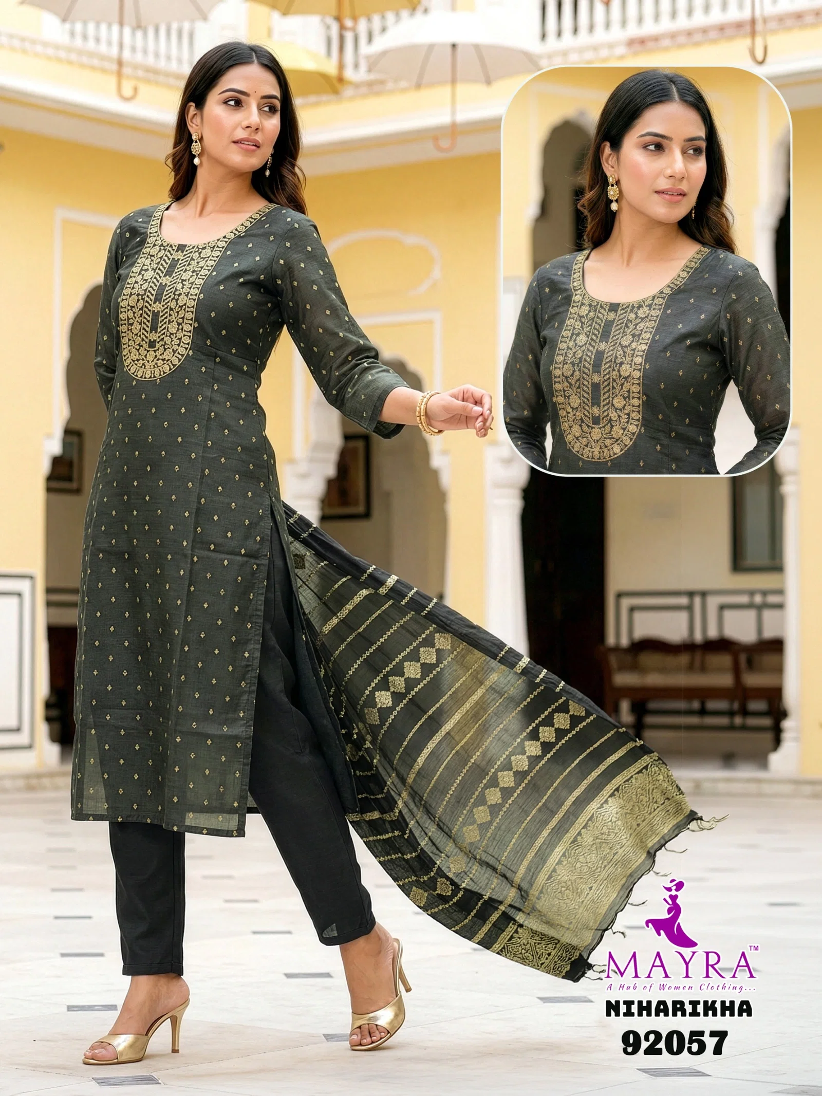 Mayra Niharikha Jaquared Top With Bottom And Dupatta Set