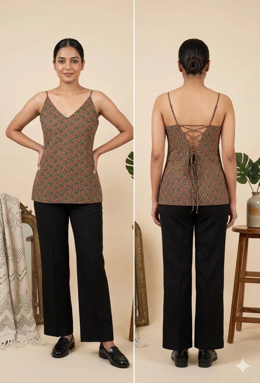 Naisha K 767 Printed Cotton Noodle Strap Halter Neck Top Collection