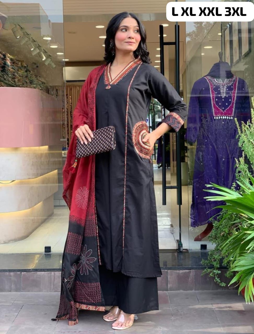 NCO 109 Cotton Print With Embroidery Kurti Bottom With Dupatta