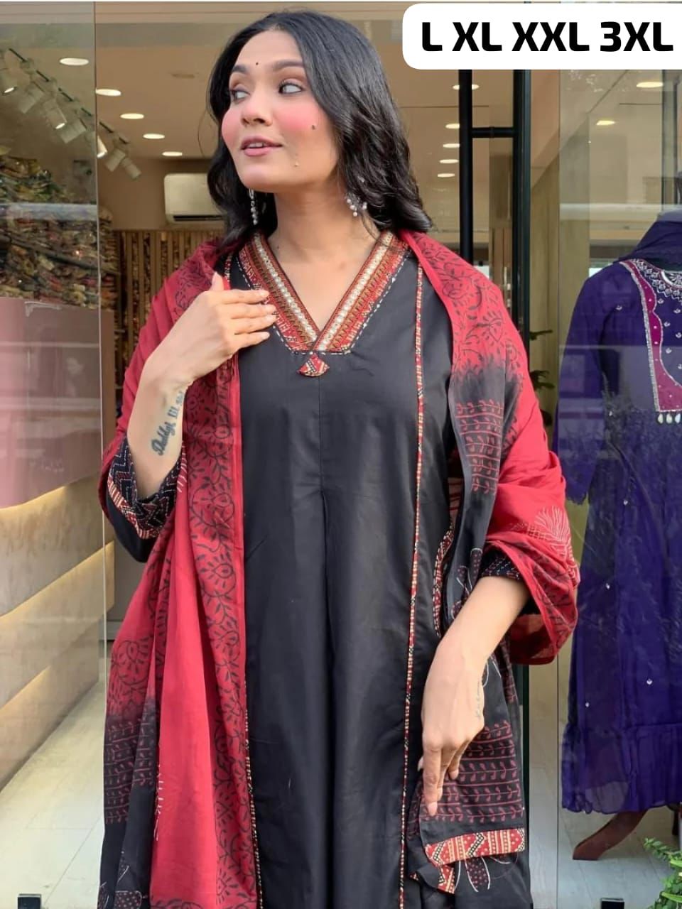 NCO 109 Cotton Print With Embroidery Kurti Bottom With Dupatta