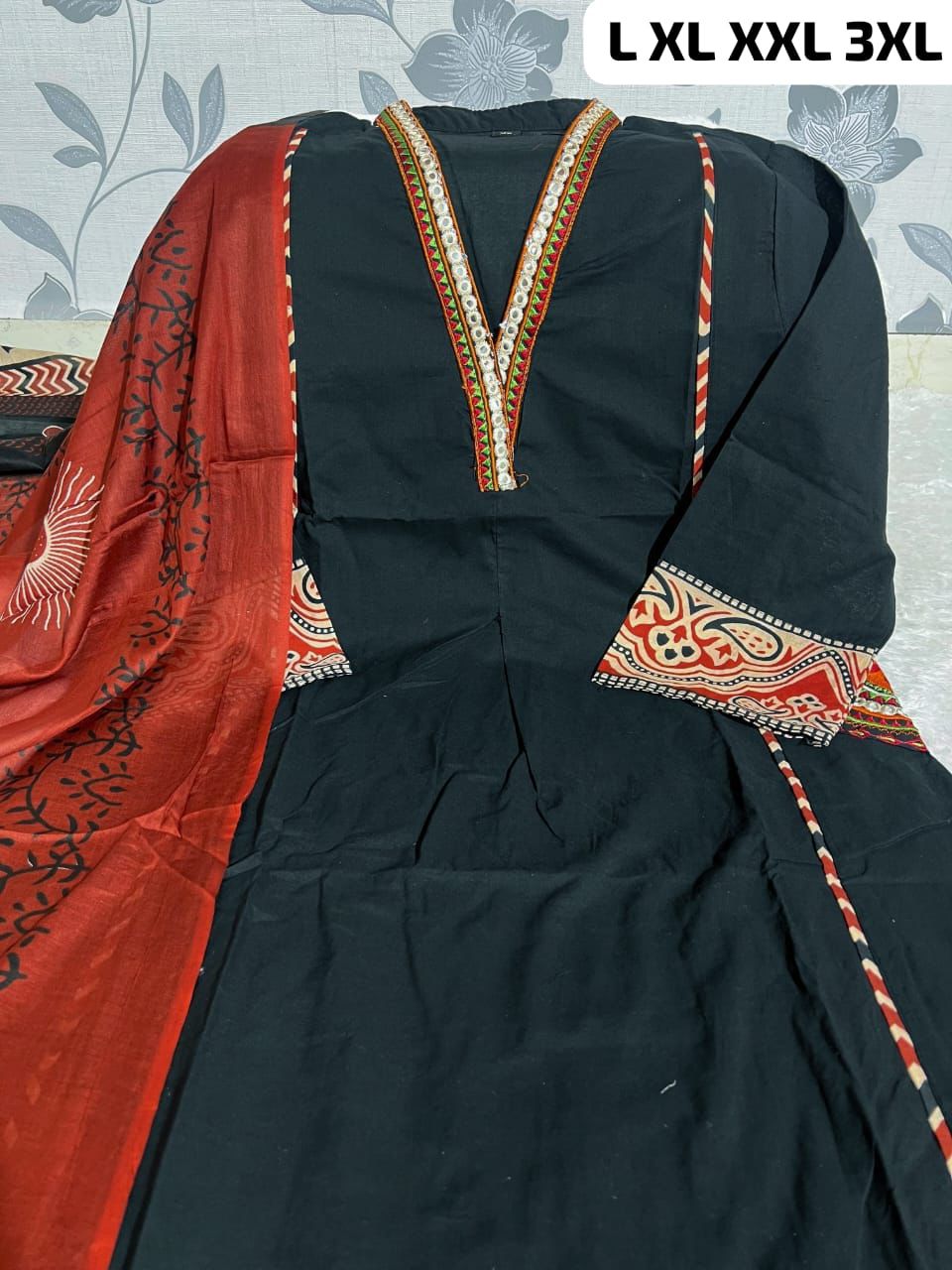 NCO 109 Cotton Print With Embroidery Kurti Bottom With Dupatta