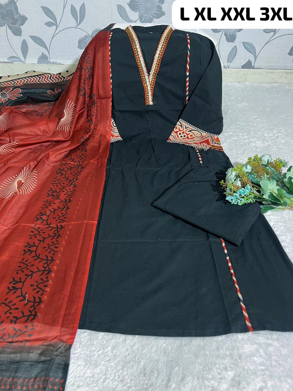 NCO 109 Cotton Print With Embroidery Kurti Bottom With Dupatta