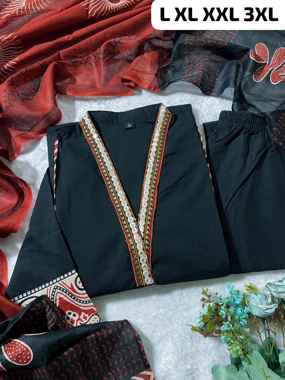 NCO 109 Cotton Print With Embroidery Kurti Bottom With Dupatta
