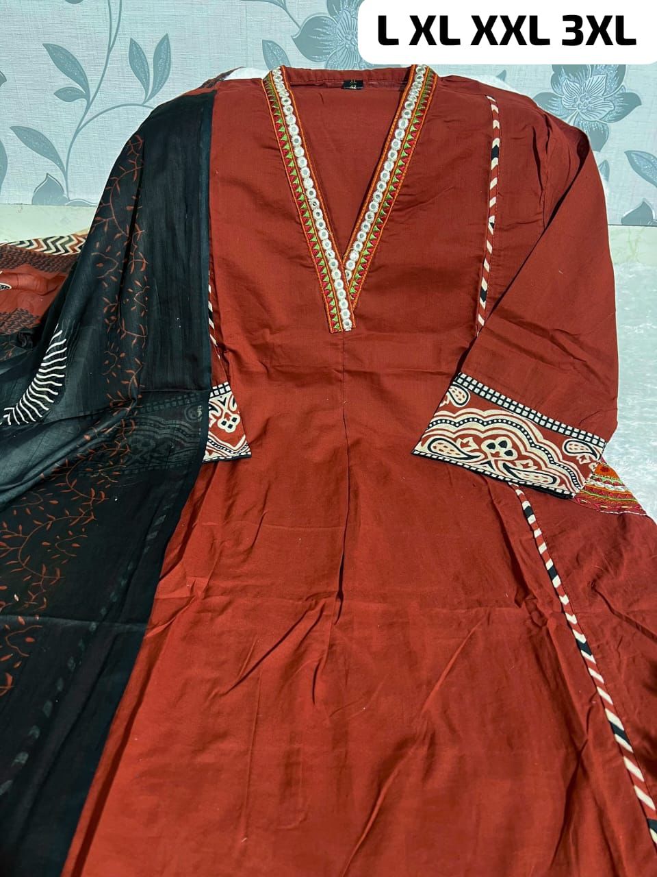 NCO 109 Cotton Print With Embroidery Kurti Bottom With Dupatta