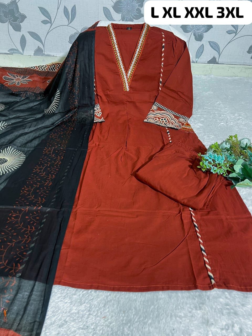 NCO 109 Cotton Print With Embroidery Kurti Bottom With Dupatta