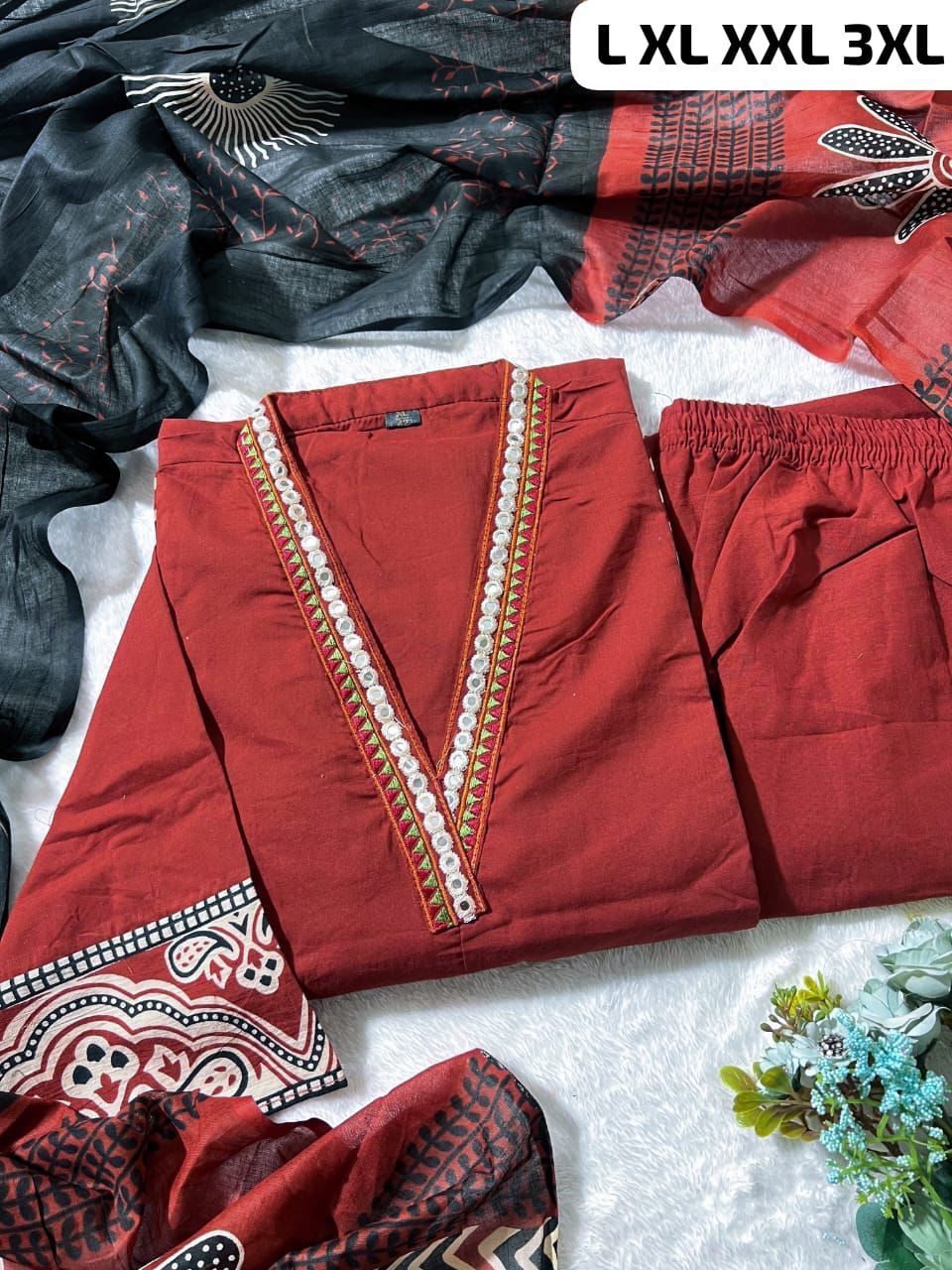 NCO 109 Cotton Print With Embroidery Kurti Bottom With Dupatta