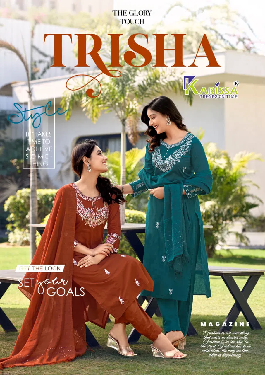 Karissa Trisha Cotton Thread Worked Kurti With Bottom And Dupatta