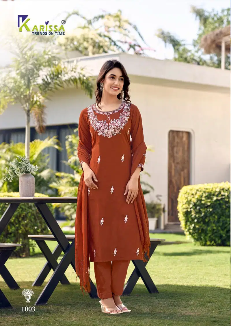 Karissa Trisha Cotton Thread Worked Kurti With Bottom And Dupatta