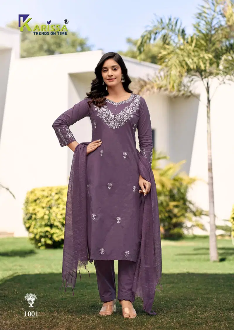 Karissa Trisha Cotton Thread Worked Kurti With Bottom And Dupatta