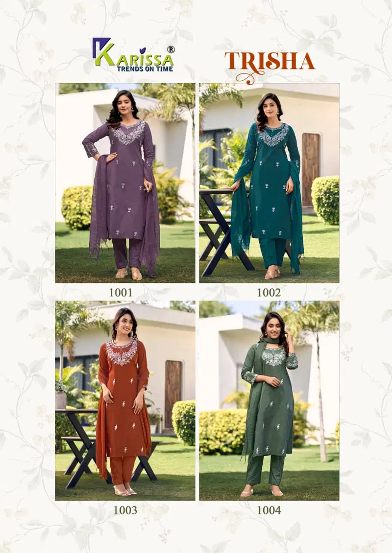 Karissa Trisha Cotton Thread Worked Kurti With Bottom And Dupatta