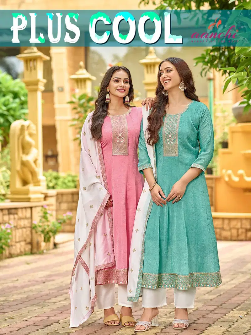 Aanchi Plus Cool Fancy Silk Embroidered Kurti With Bottom Dupatta