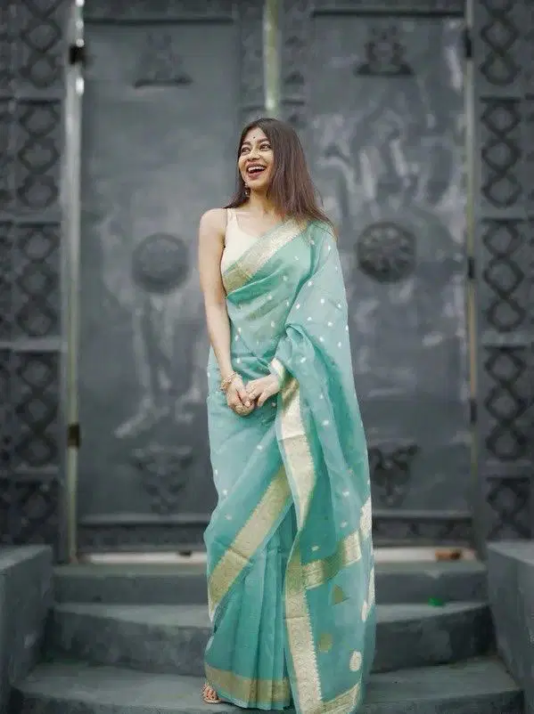 Soft Silk 6040 Linen Slab Weaving Worked Fancy Saree Collection