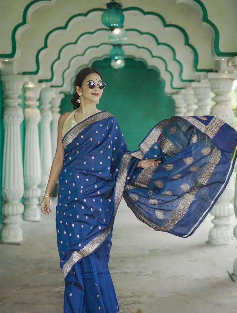 Soft Silk 6040 Linen Slab Weaving Worked Fancy Saree Collection