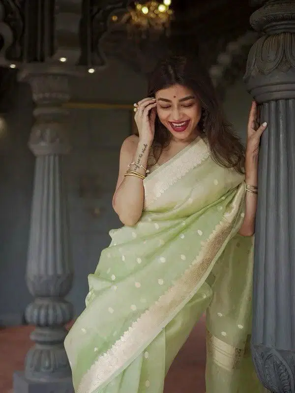 Soft Silk 6040 Linen Slab Weaving Worked Fancy Saree Collection
