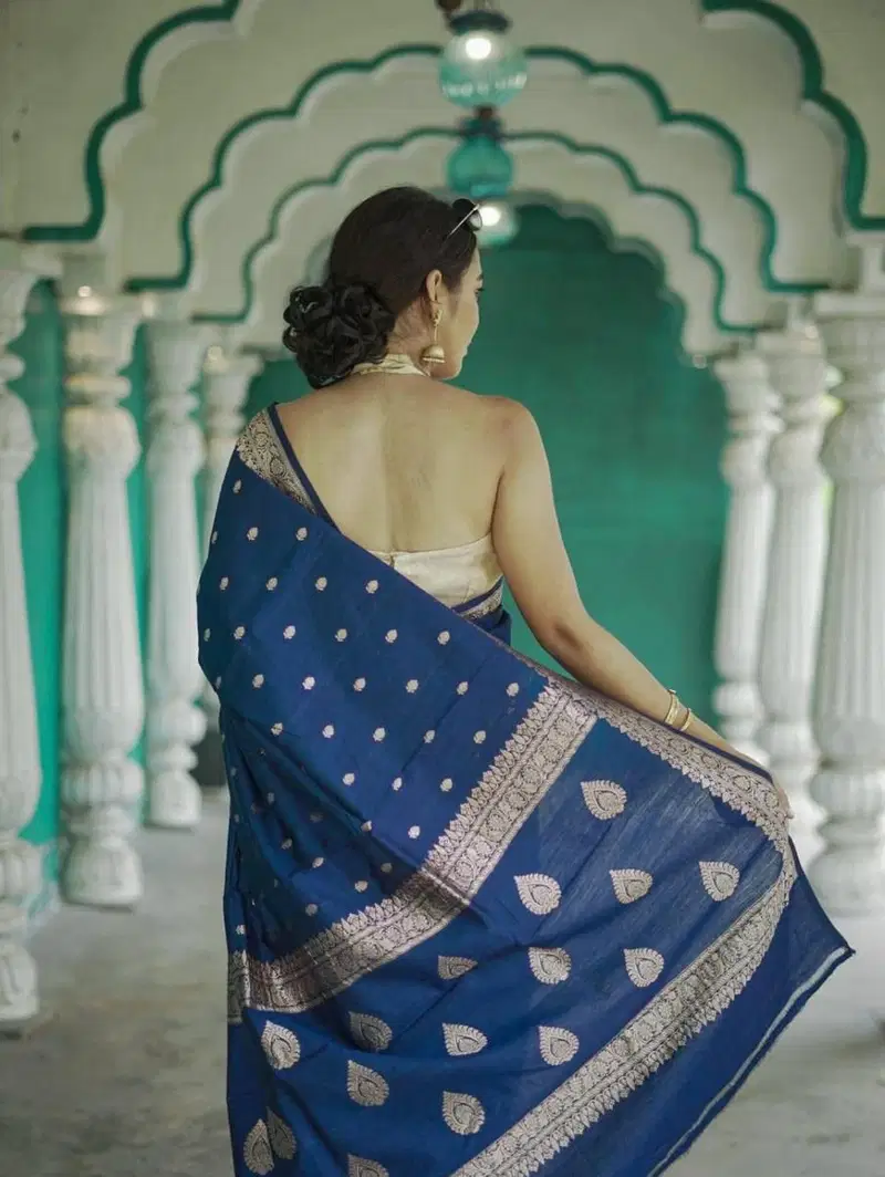 Soft Silk 6040 Linen Slab Weaving Worked Fancy Saree Collection
