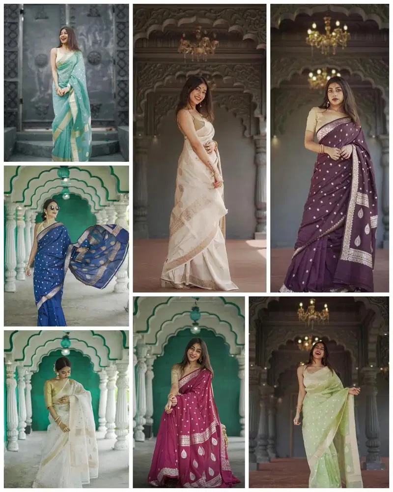 Soft Silk 6040 Linen Slab Weaving Worked Fancy Saree Collection