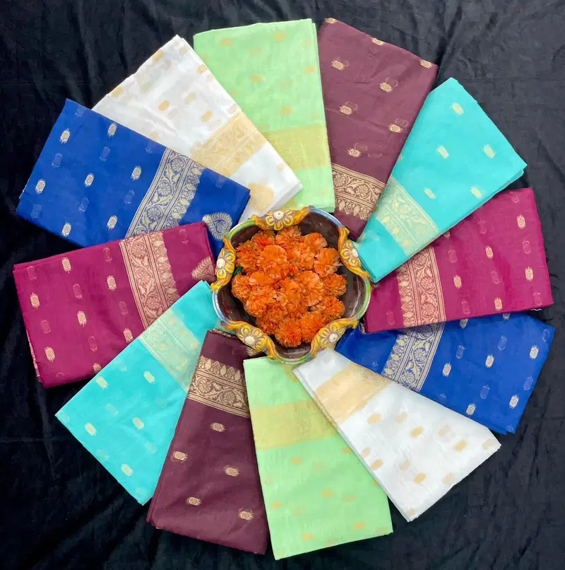 Soft Silk 6040 Linen Slab Weaving Worked Fancy Saree Collection
