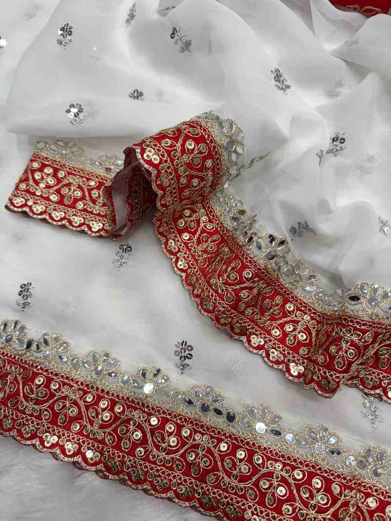 Kc 2102 Pure Georgette Real Mirror Worked Designer Saree Collection