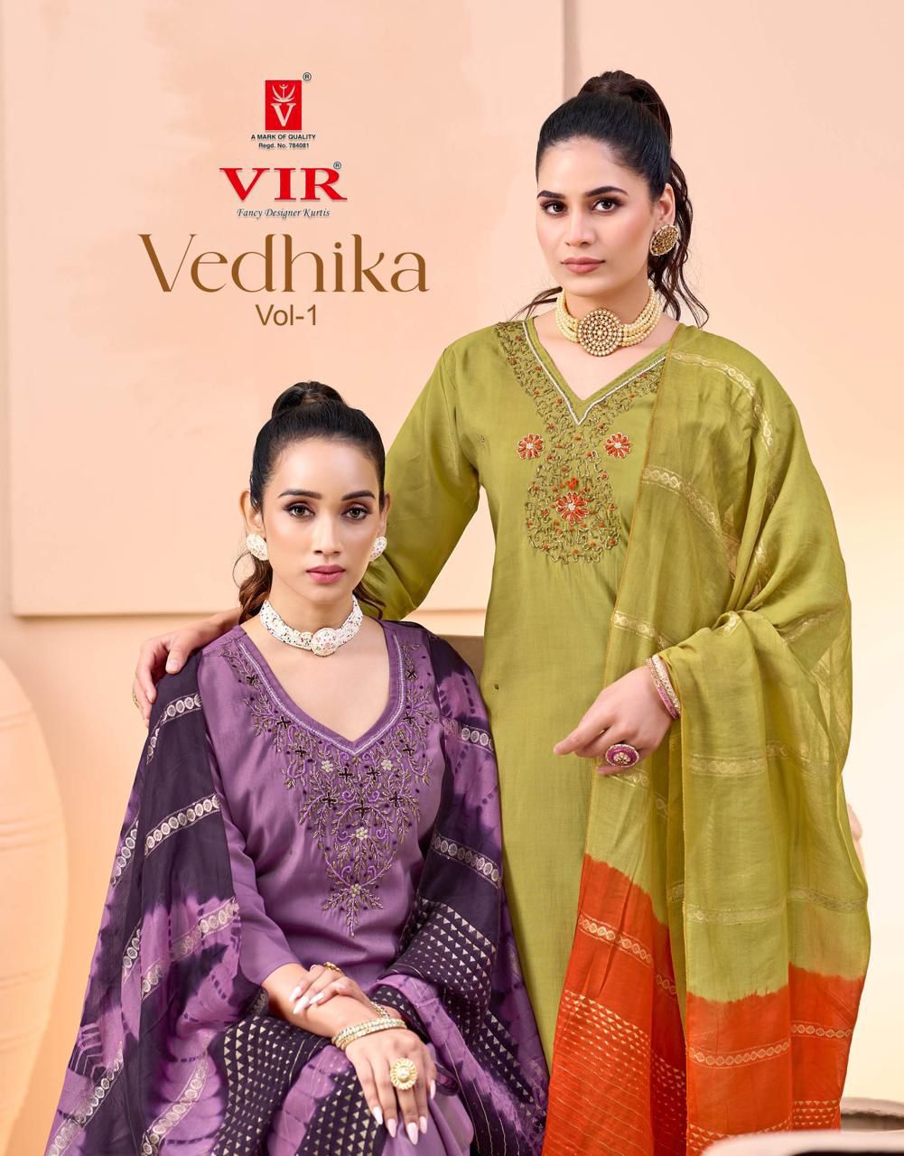 Vedhika Vol 1 Shimmer Embroidery Work Kurti With Dupatta
