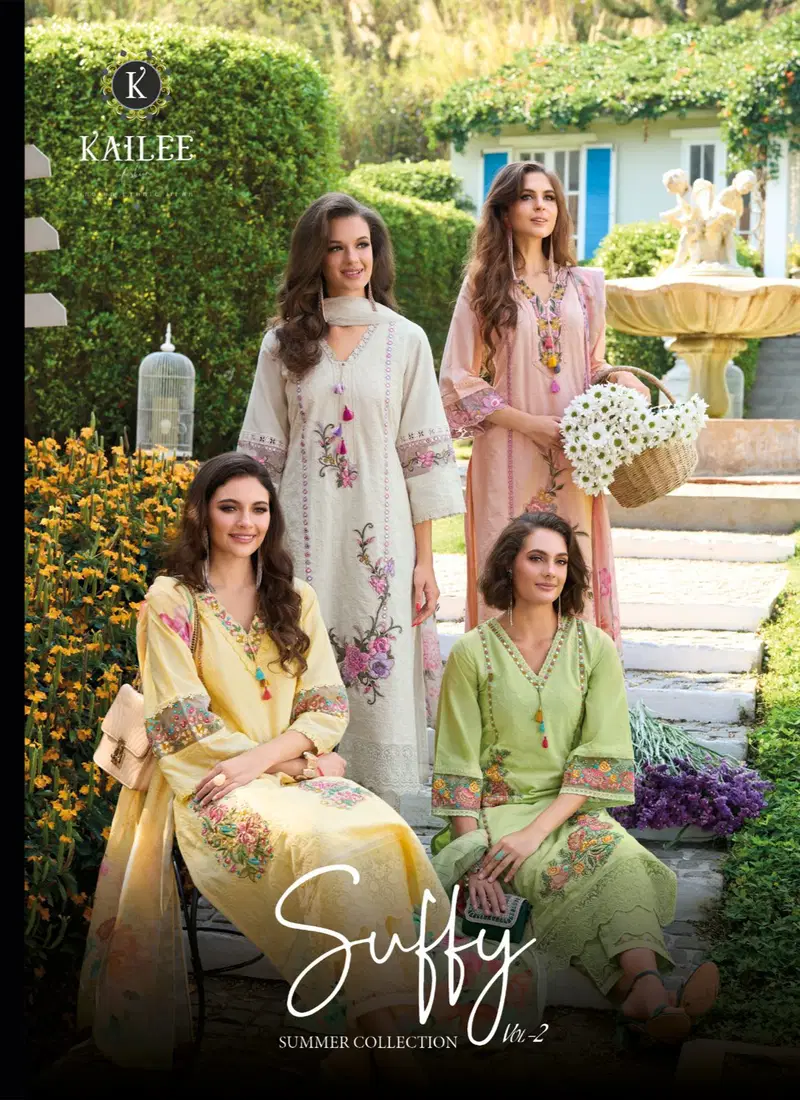 Kailee Suffy Vol 02 Cotton With Chikankari Worked Kurti WIth Bottom Dupatta