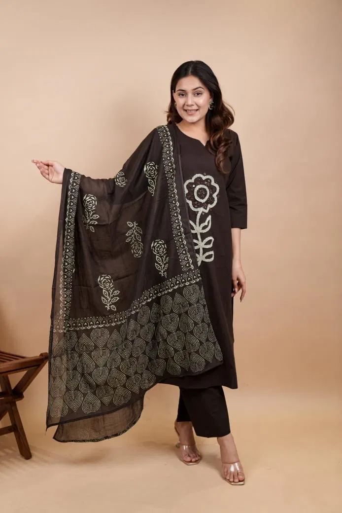 Naisha K 769 Dhabu Cotton With Beautiful Work Top With Bottom And Dupatta