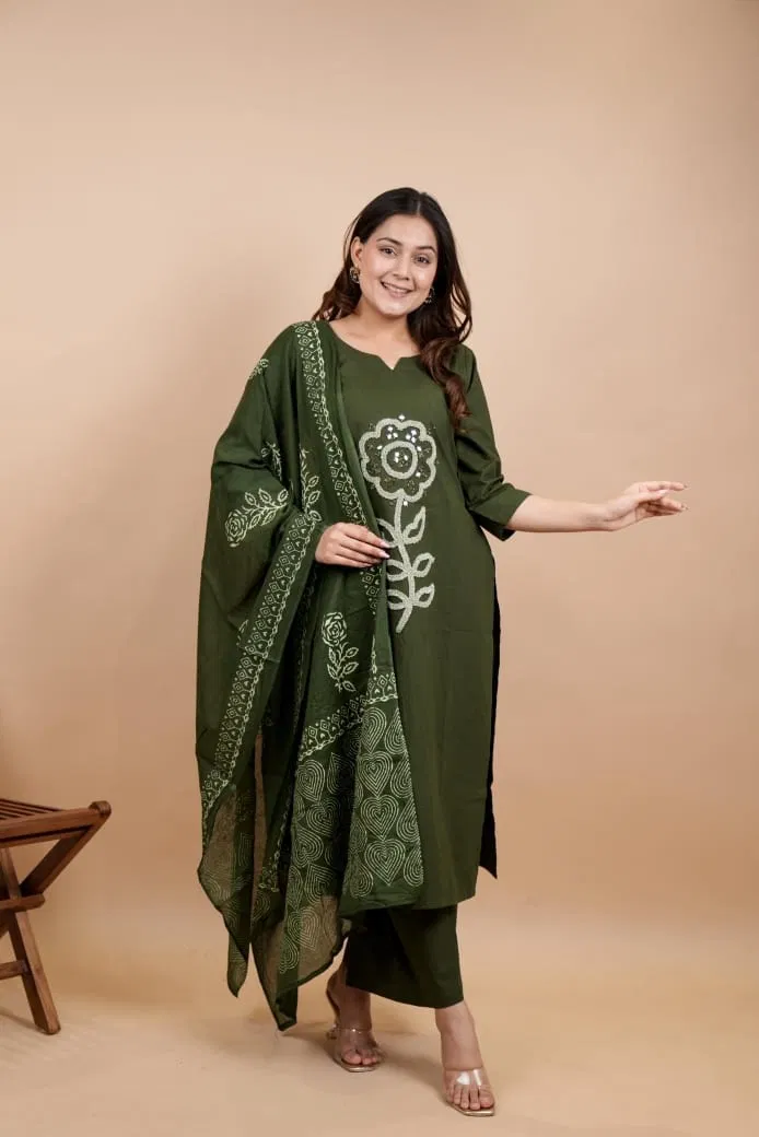 Naisha K 769 Dhabu Cotton With Beautiful Work Top With Bottom And Dupatta