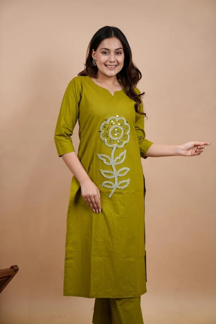 Naisha K 769 Dhabu Cotton With Beautiful Work Top With Bottom And Dupatta