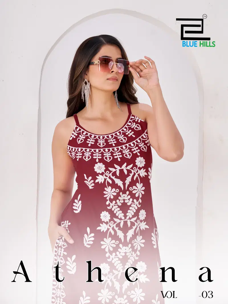 Blue Hills Athena Vol 3 Rayon With Embroidery Work Kurti Collection