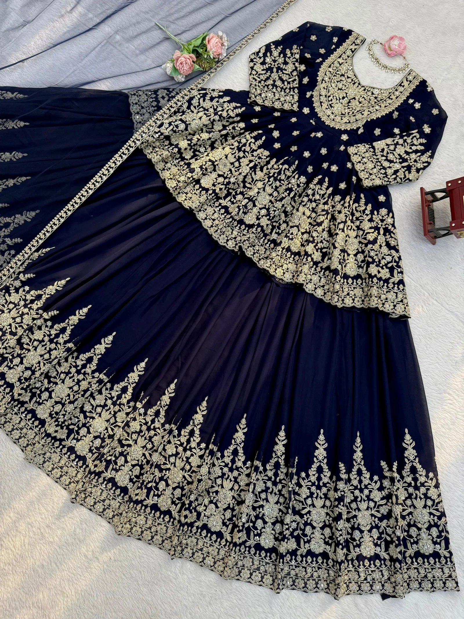 Glory 5998 Foux Gorgette Top With Lehngha And Dupatta