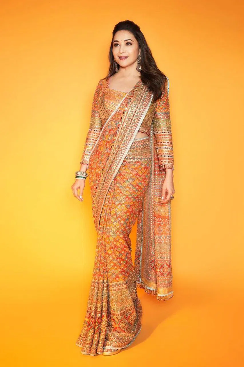St D No 96 Soft Chinon Silk Digital With Mirror Worked Premium Saree Collection