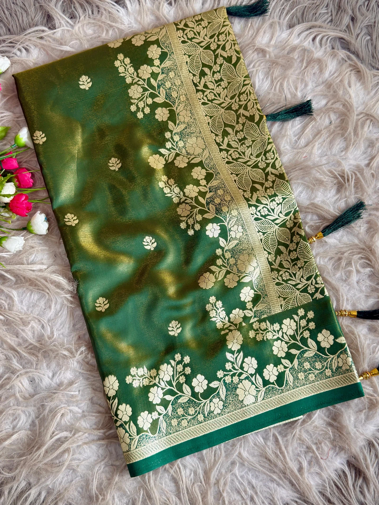 Sf Flower Charming Glass Satin Banarasi Silk Saree