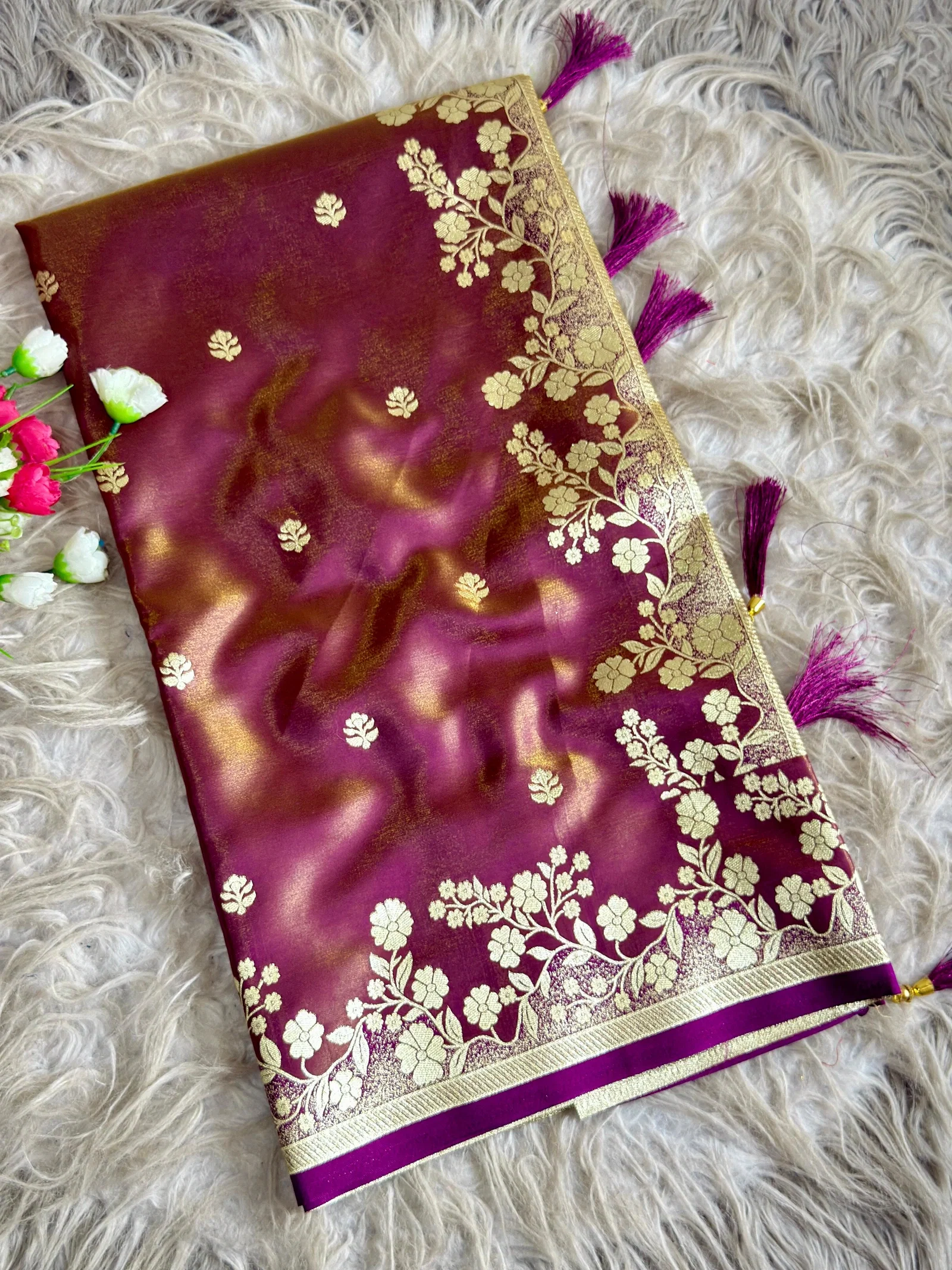 Sf Flower Charming Glass Satin Banarasi Silk Saree