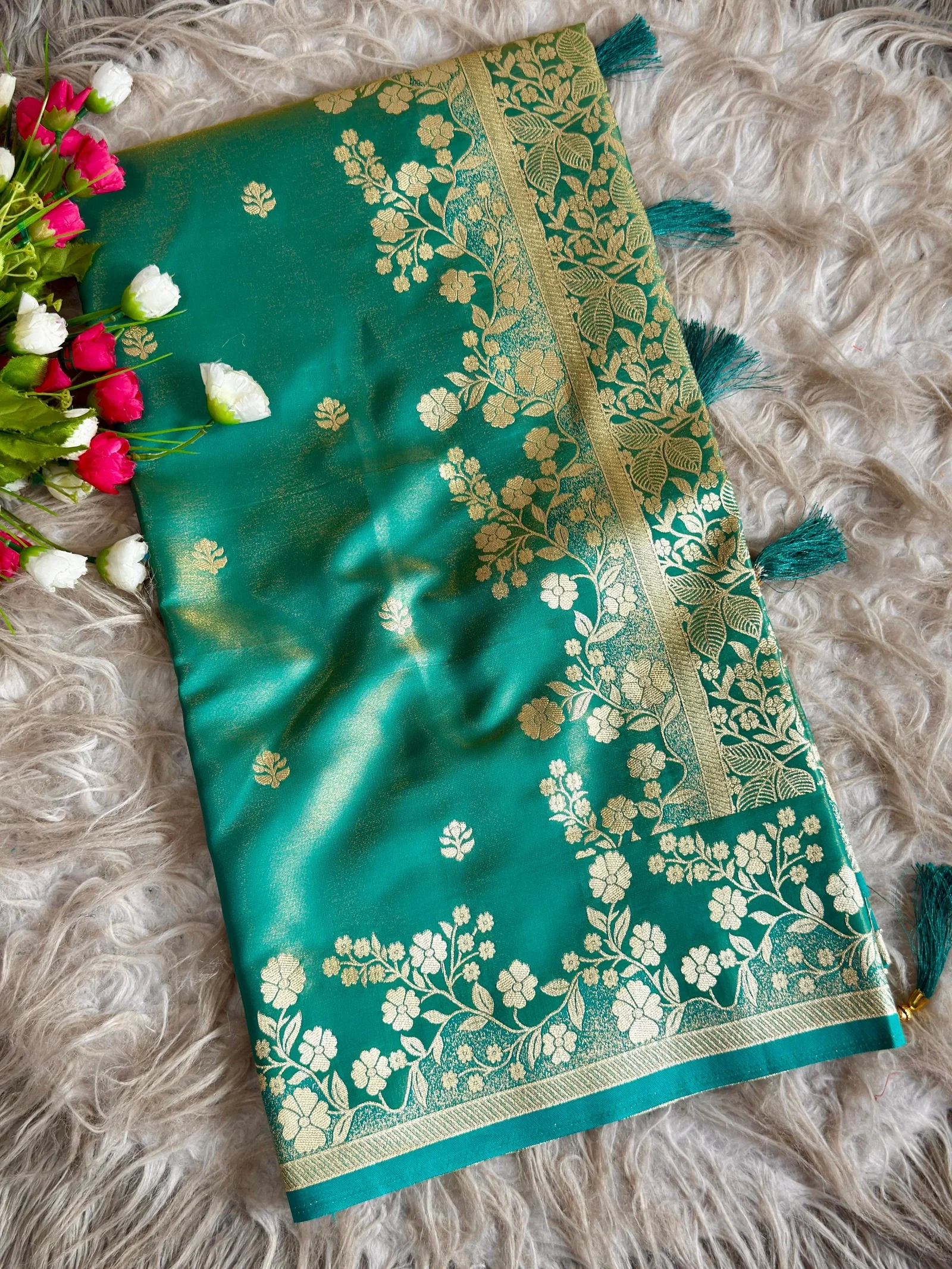 Sf Flower Charming Glass Satin Banarasi Silk Saree