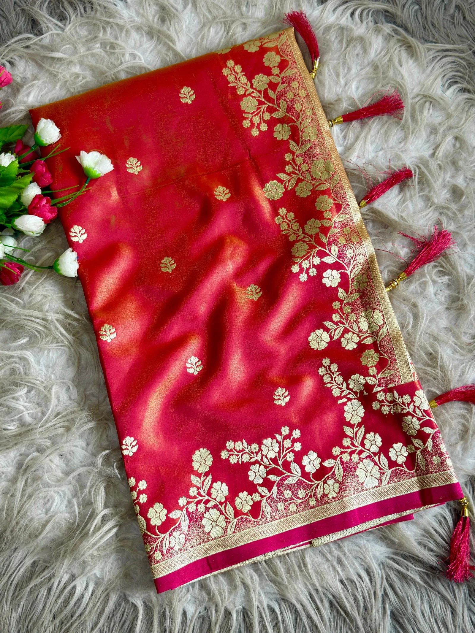 Sf Flower Charming Glass Satin Banarasi Silk Saree