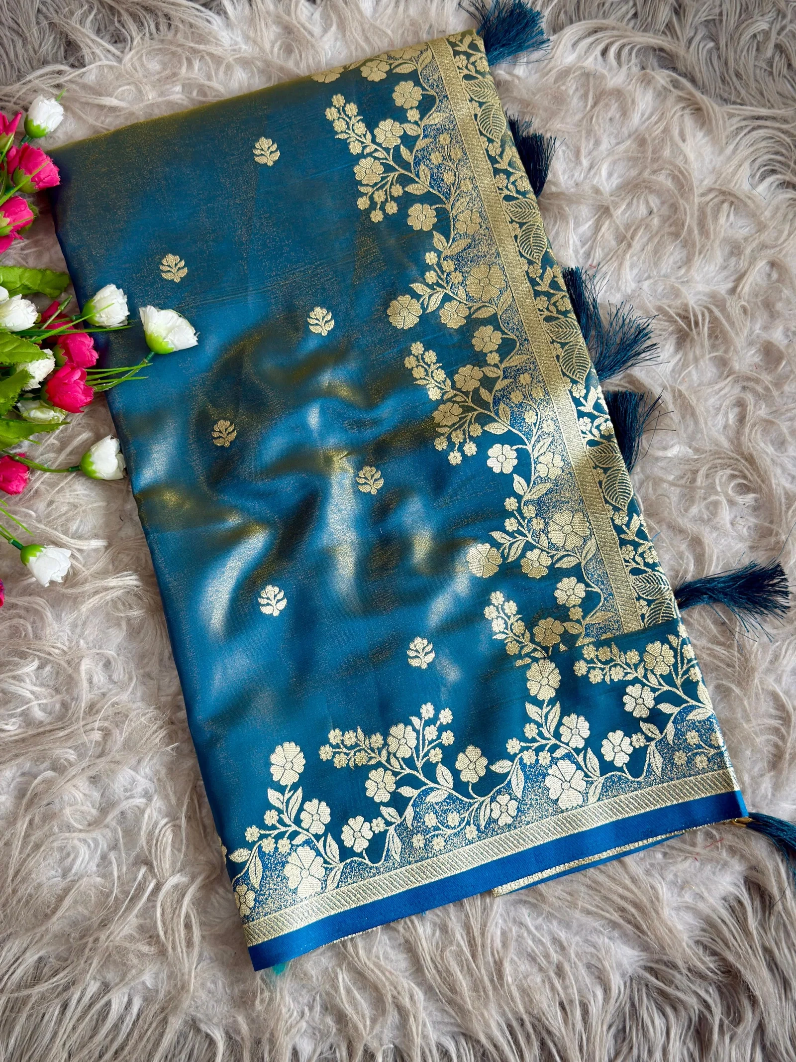 Sf Flower Charming Glass Satin Banarasi Silk Saree
