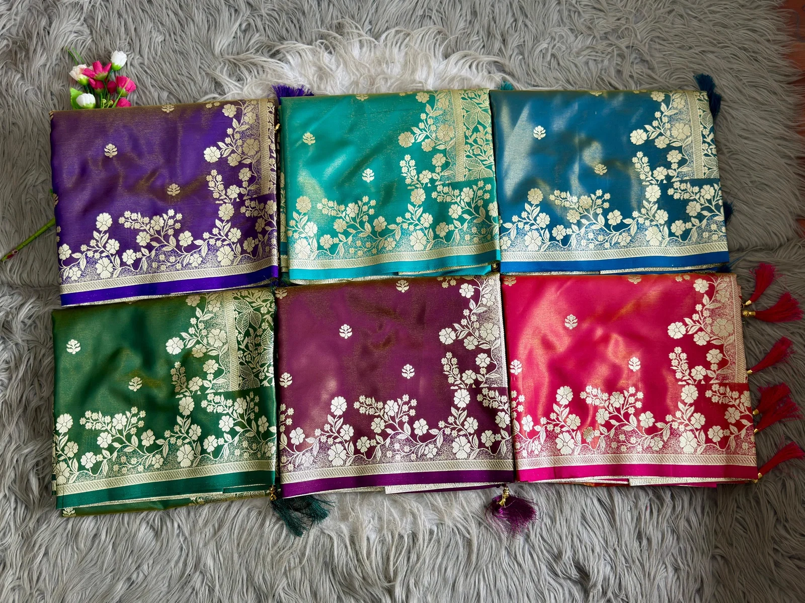 Sf Flower Charming Glass Satin Banarasi Silk Saree